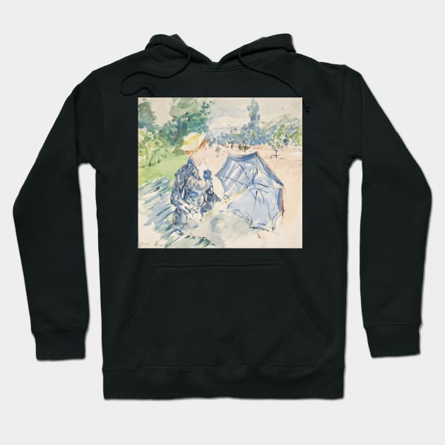 A Woman Seated at a Bench on the Avenue du Bois by Berthe Morisot Hoodie by Classic Art Stall